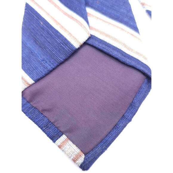 Vintage Lilly Dache Paris-Los Angeles Blue & Beige Striped Silk Tie - Picture 7 of 12